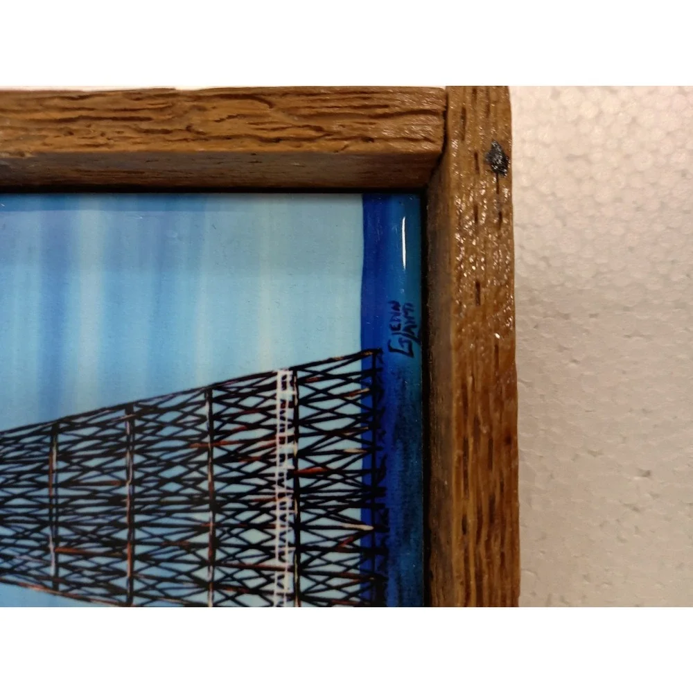 Vintage Cottage On The Shore Tile Wall Art Decor Framed Handmade Coastal Beach